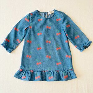 Stella McCartney chambray dress w/cherries & ruffle trims in excellent condition